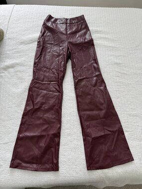 Maroon Faux Leather Flare Pants